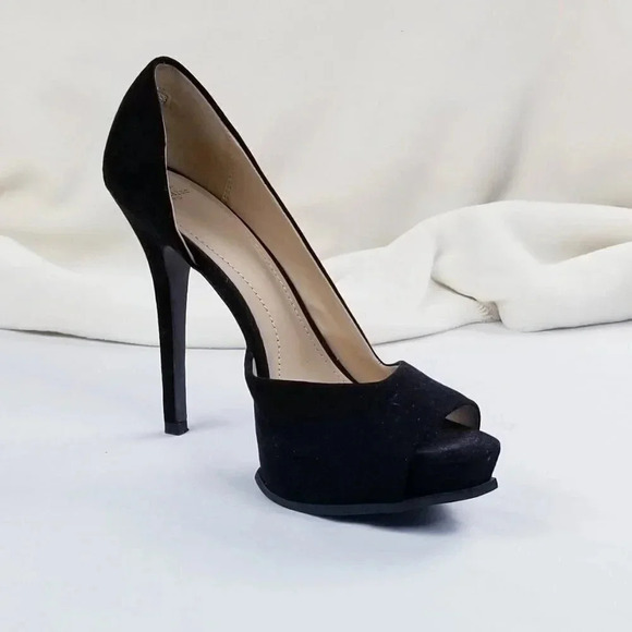Zara Trafaluc 6 Inch Stiletto Black Suede Open Toe - Picture 2 of 12